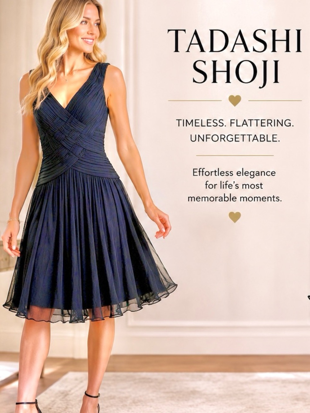 Tadashi Shoji Midnight Navy Pleated Chiffon Cocktail Dress Elegant Glam Size 8 - Picture 2 of 14